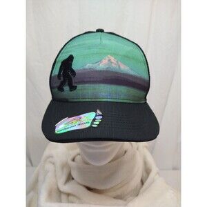 Bigfoot Mountain Trucker Snap Back Headsweats Hat foot sticker lifting off